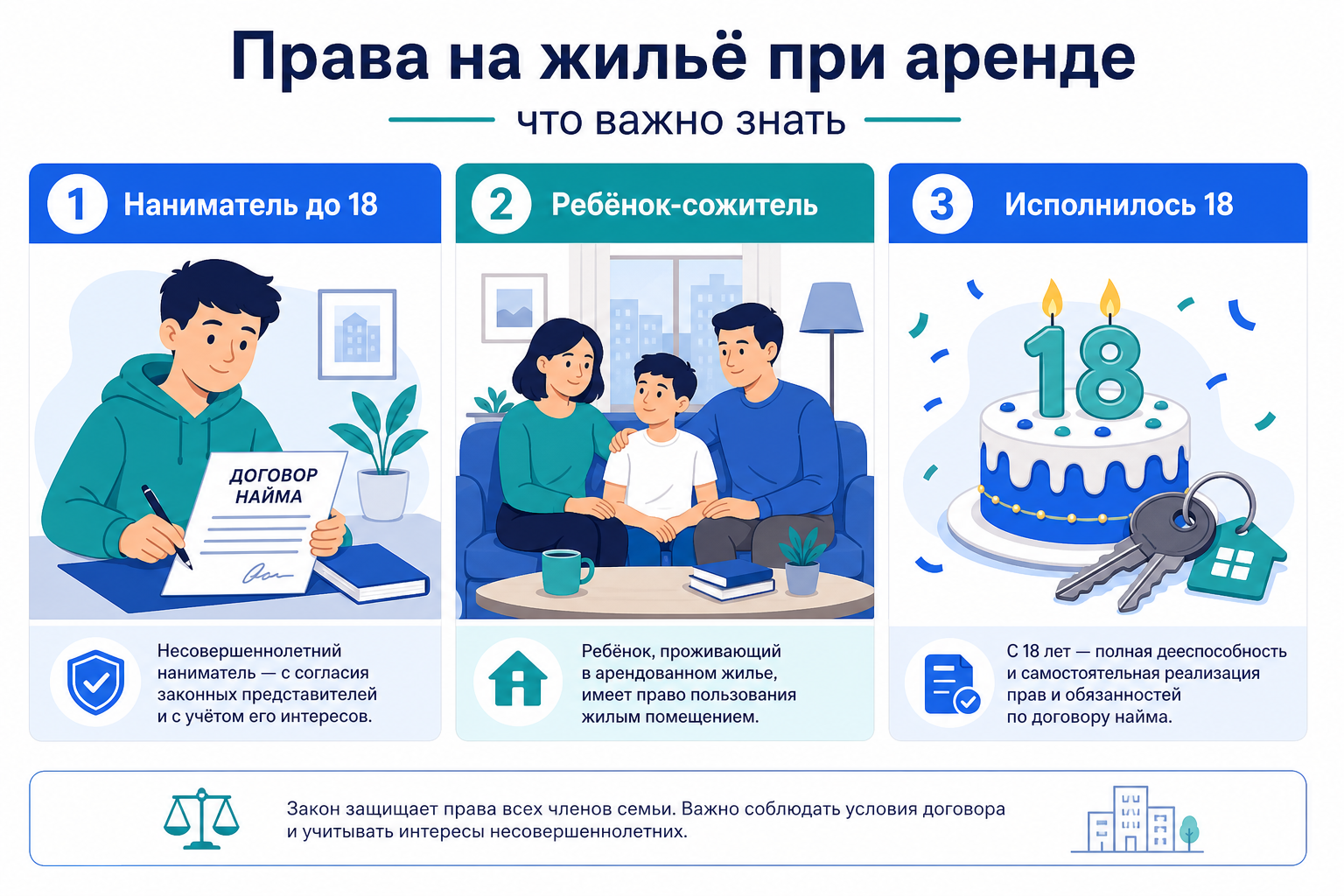 Три сценария сдачи квартиры несовершеннолетним: наниматель, сожитель, совершеннолетие в срок договора